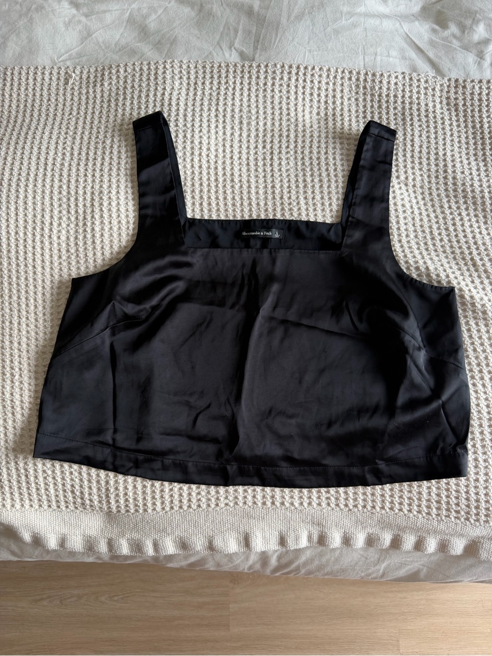 Abercrombie & Fitch Black Square-Neck Satin Crop Camisole